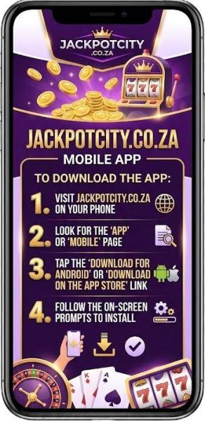 Jackpot City mobile interface showing game categories and navigation